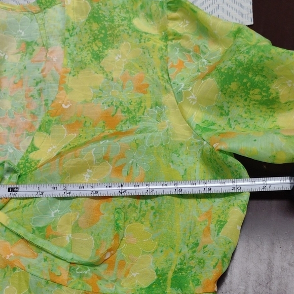 Made In House, Floral Vintage Vibrant Long Sleeve Dress in Green and Orange - Picture 14 of 16